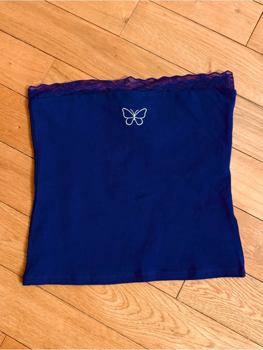 NWT Forever 21 Navy Blue Tube Top w Embroidered Butterfly